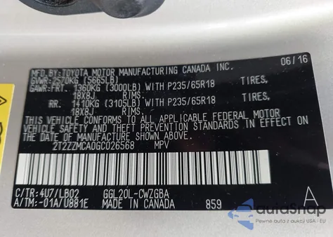 2016 Lexus Rx 350 из США, поврежденный, VIN 2T2ZZMCA0GC026568